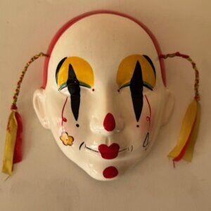 Ceramic clown mask. Circus. Wall hanging art. Hand Painted. Wall decoration